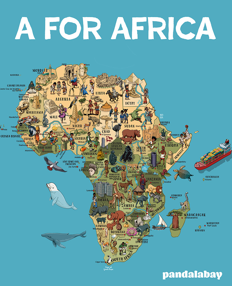 Illustrated map of Africa for Children by Pandalabay