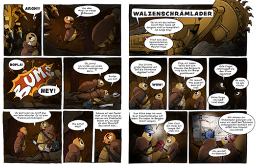 comic spread for coal mining museum